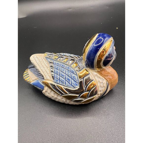 Rinconada Artesania Blue Duck 738 Figurine Bird Cobalt Metallic Gold - Picture 3 of 4